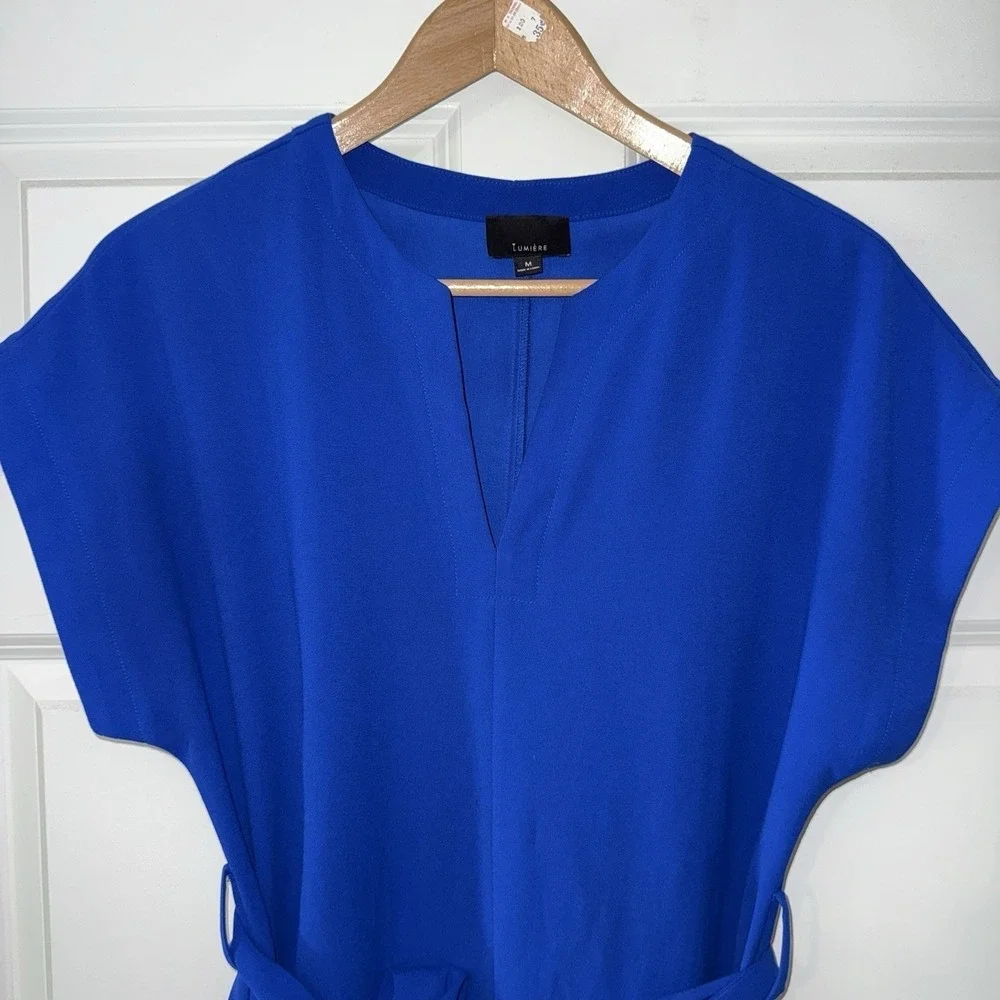 Lumiere Royal Blue Tie Waist Split V-Neck Shift Dress RD30430 Womens Medium
